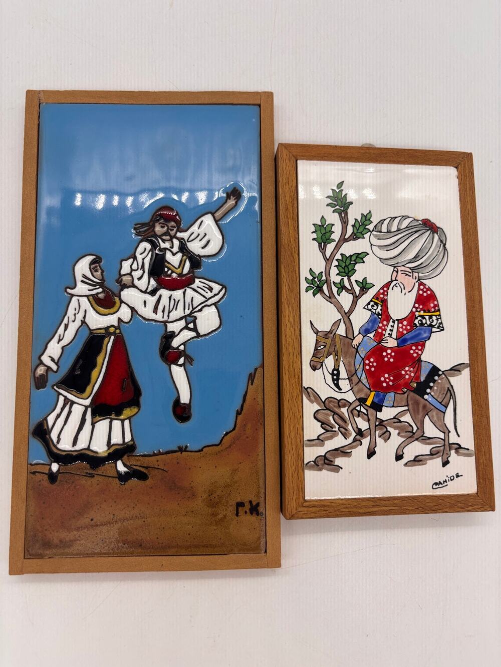 Two 1980s Greek/Turkish tile artwork. Both signed by the artists.